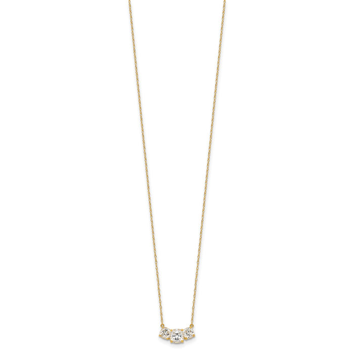 10K Solid Yellow Gold 3 Stone Cubic Zirconia CZ Necklace