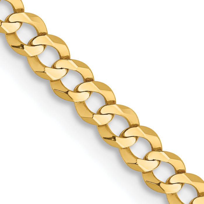 10K Solid Yellow Gold 3.1mm Cuban Curb Link Chain Necklace