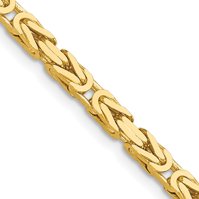 10K Solid Yellow Gold 3.25mm Byzantine Link Chain Necklace Viking