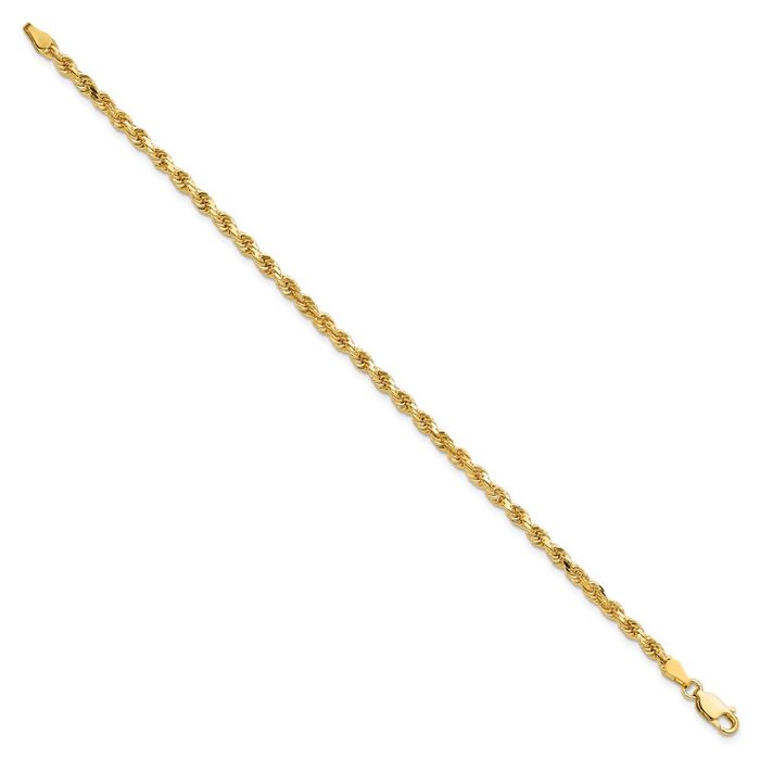 10K Solid Yellow Gold 3.25mm Rope Chain Bracelet