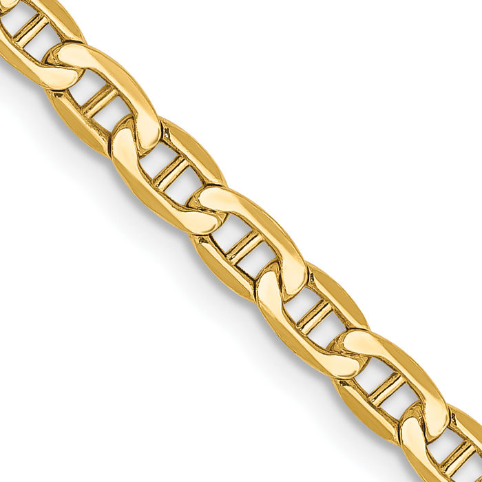 10K Solid Yellow Gold 3.2mm Anchor Mariner Link Chain Necklace