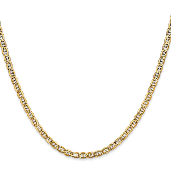 10K Solid Yellow Gold 3.2mm Anchor Mariner Link Chain Necklace