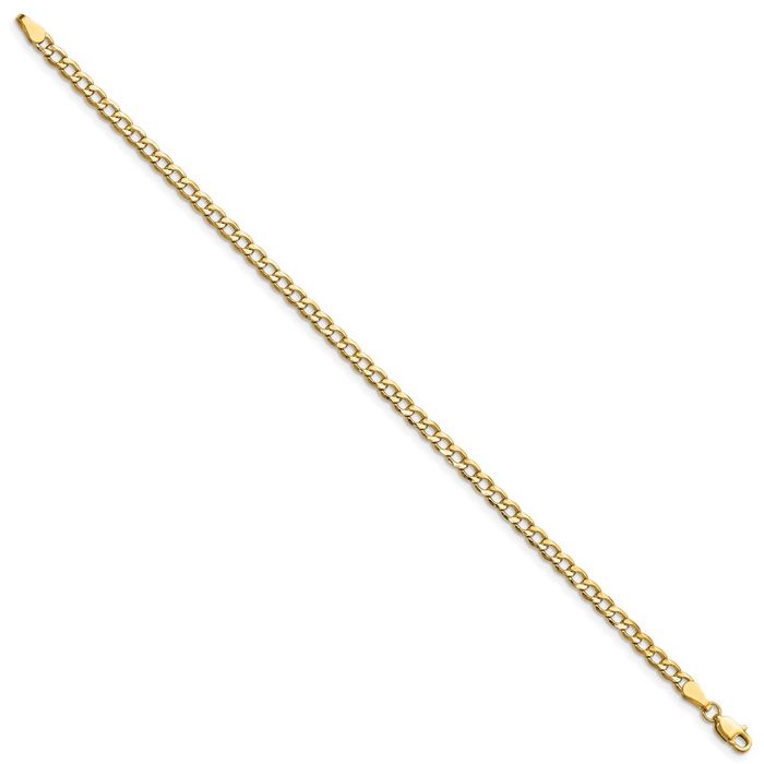 10K Solid Yellow Gold 3.35mm Curb Link Chain Bracelet