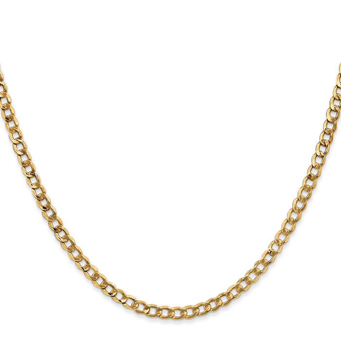 10K Solid Yellow Gold 3.35mm Curb Link Chain Necklace