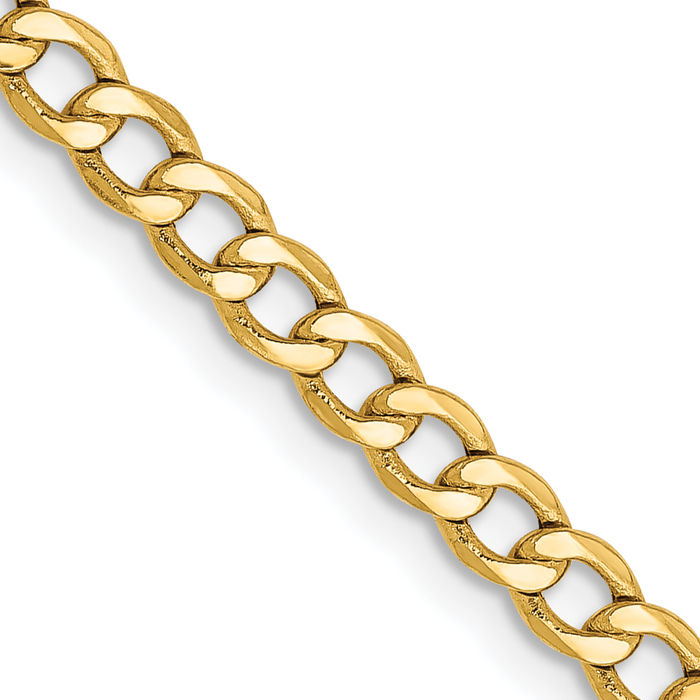 10K Solid Yellow Gold 3.35mm Curb Link Chain Necklace