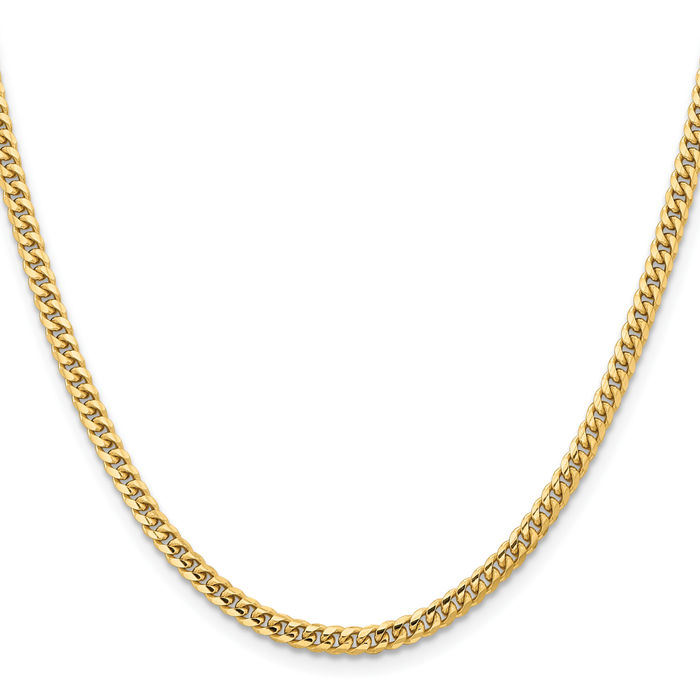 10K Solid Yellow Gold 3.5mm Miami Cuban Curb Link Chain Necklace