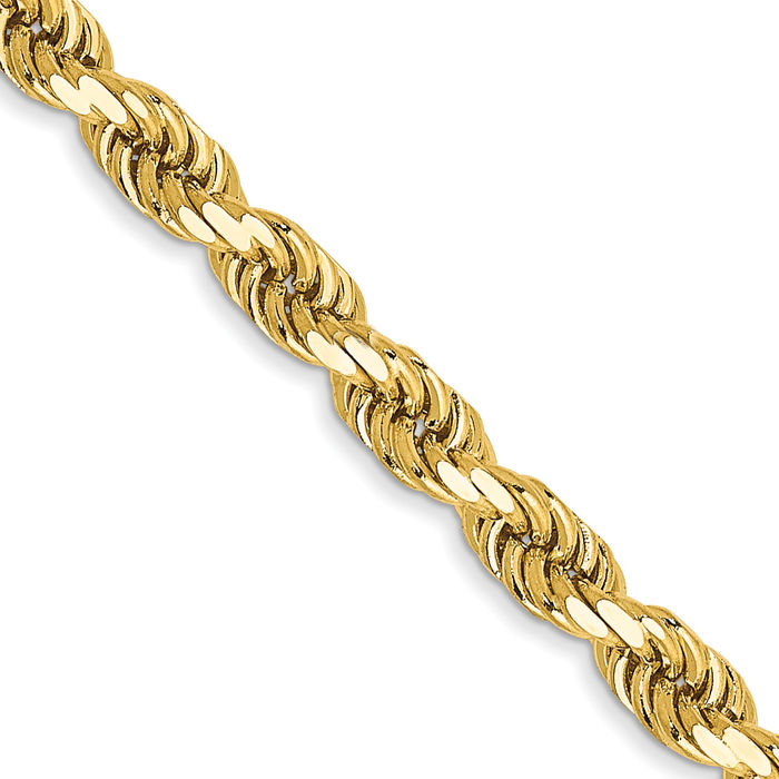 10K Solid Yellow Gold 3.5mm Rope Chain Twisted Link Necklace