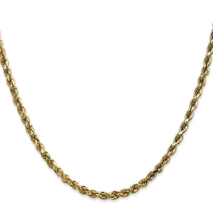 10K Solid Yellow Gold 3.5mm Rope Chain Twisted Link Necklace