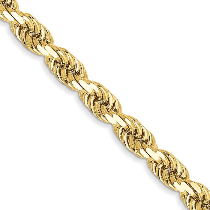 10K Solid Yellow Gold 3.5mm Rope Chain Twisted Link Necklace