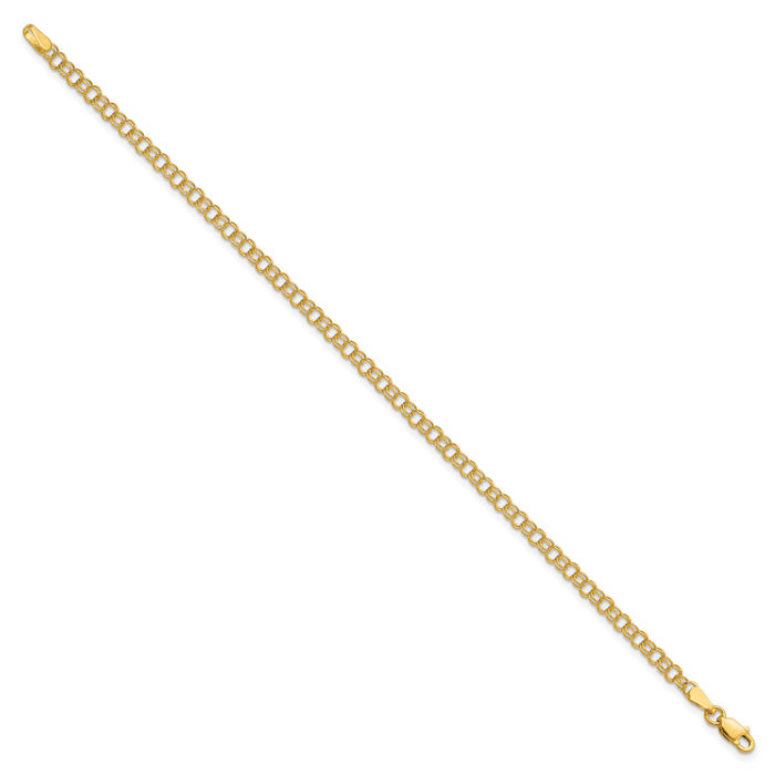 10K Solid Yellow Gold 3.5mm Double Link Chain Charm Bracelet