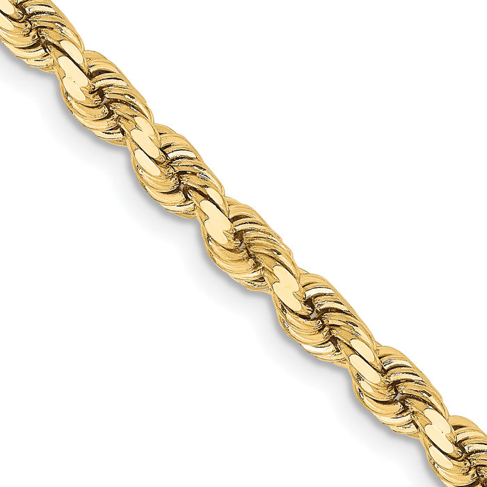 10K Solid Yellow Gold 3.75mm Rope Chain Twisted Link Necklace