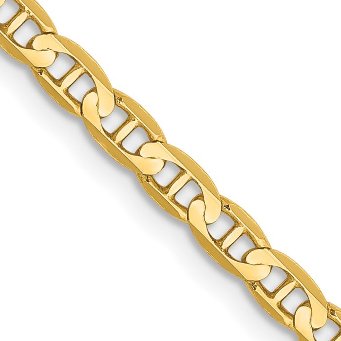 10K Solid Yellow Gold 3mm Concave Anchor Mariner Link Chain Necklace