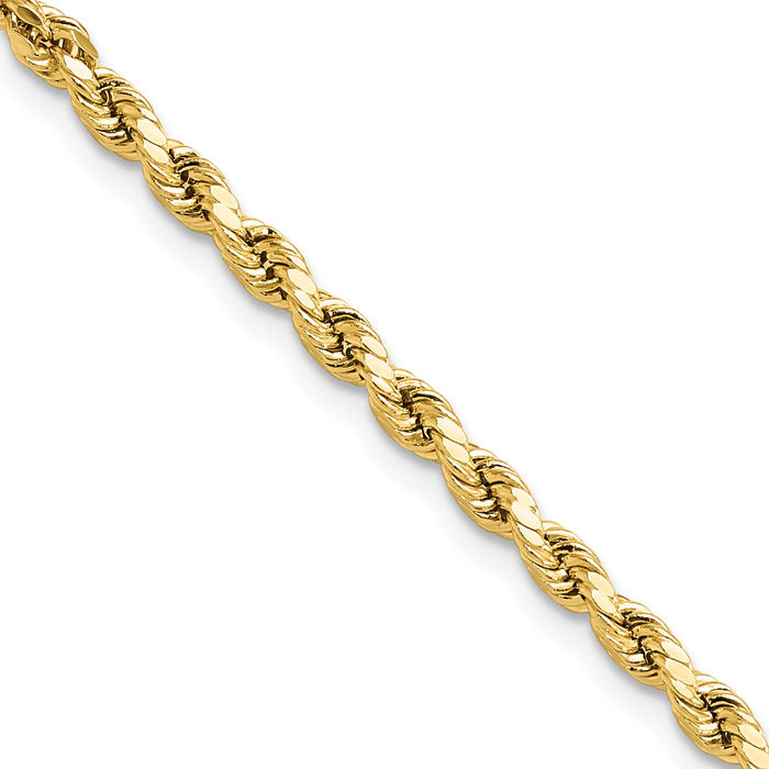 10K Solid Yellow Gold 3mm Rope Chain Twisted Link Necklace