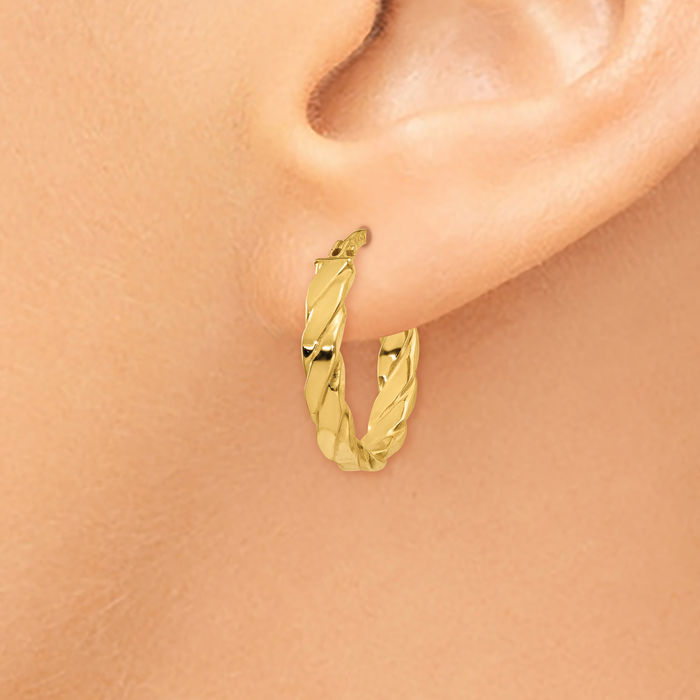 10K Solid Yellow Gold 3mm Oval Small Hoop Earrings