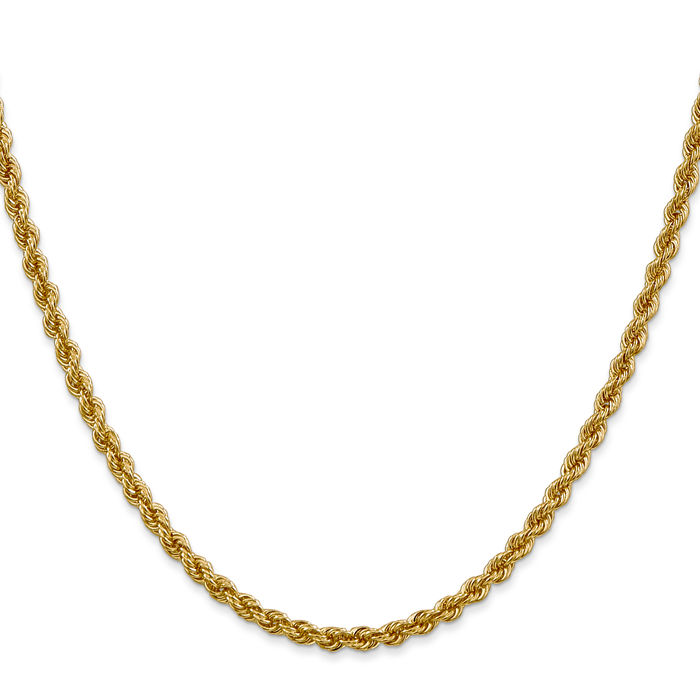 10K Solid Yellow Gold 3mm Rope Chain Twisted Link Necklace