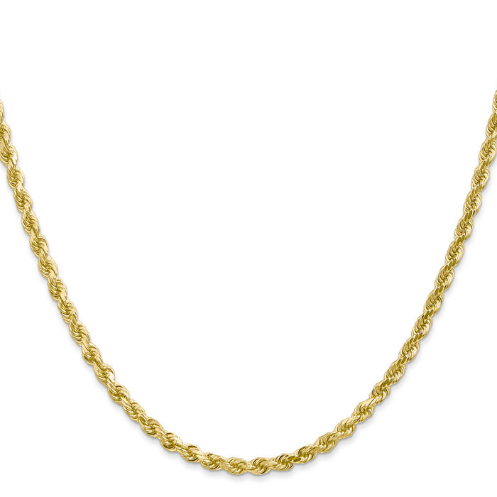 10K Solid Yellow Gold 3mm Rope Chain Twisted Link Necklace