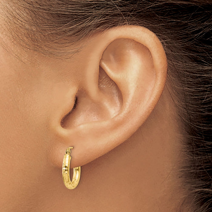 10K Solid Yellow Gold 3mm Round Small Hoop Earrings