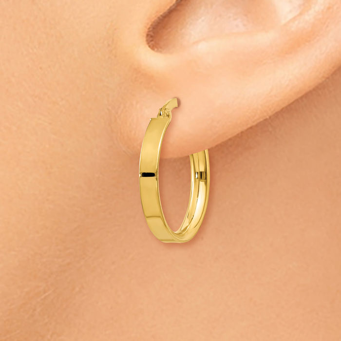 10K Solid Yellow Gold 3mm Round Medium Hoop Earrings