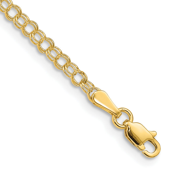 10K Solid Yellow Gold 3mm Double Link Chain Charm Bracelet