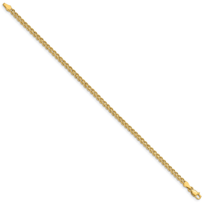 10K Solid Yellow Gold 3mm Wide Double Strand Rope Chain Bracelet