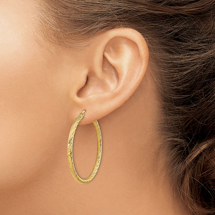 10K Solid Yellow Gold Round Large Hoop Earrings