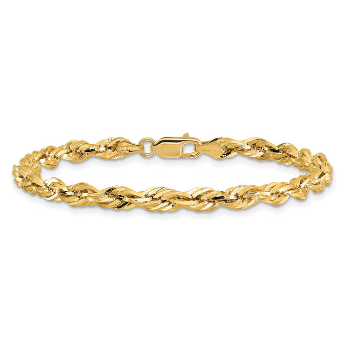 Brazalete de cadena de cuerda de 4,25 mm de oro amarillo macizo de 10K - Imagen 9 de 16