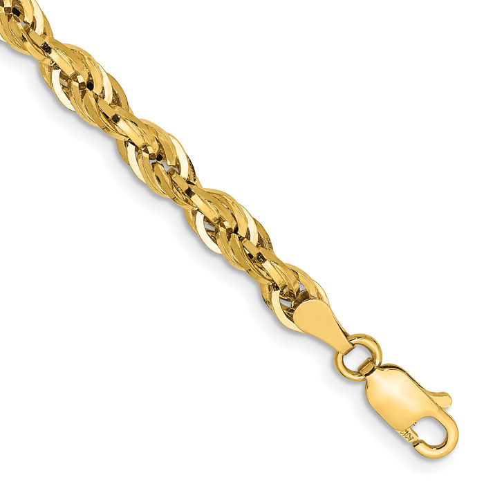Brazalete de cadena de cuerda de 4,25 mm de oro amarillo macizo de 10K - Imagen 11 de 16