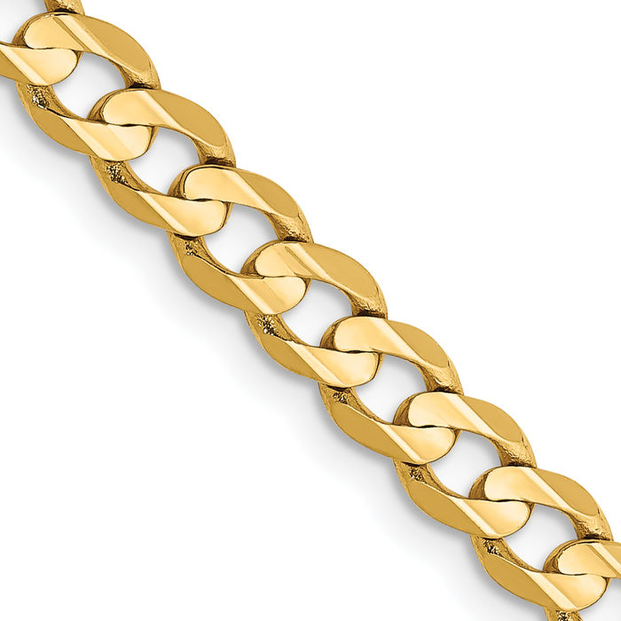 10K Solid Yellow Gold 4.5mm Concave Curb Link Chain Necklace