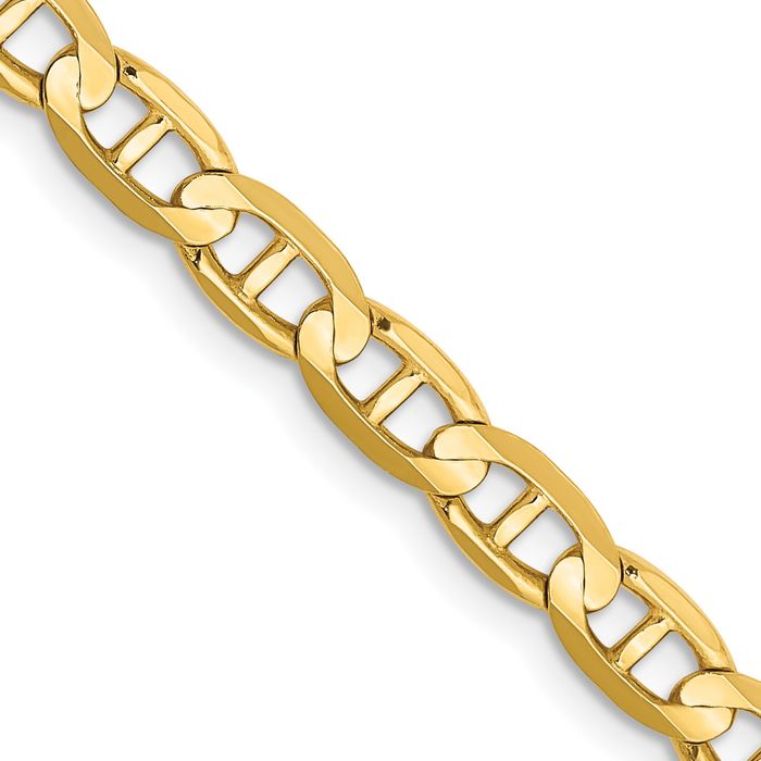 10K Solid Yellow Gold 4.5mm Concave Anchor Mariner Link Chain Necklace