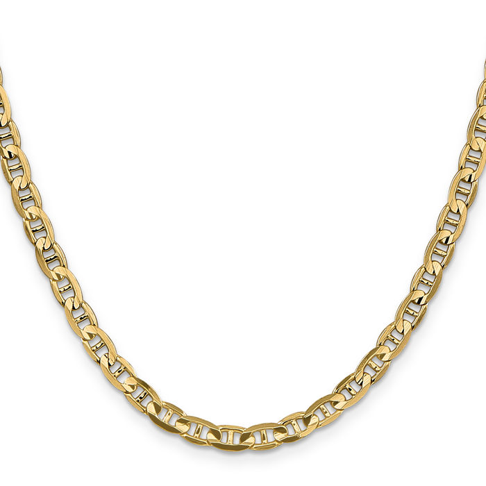 10K Solid Yellow Gold 4.5mm Concave Anchor Mariner Link Chain Necklace