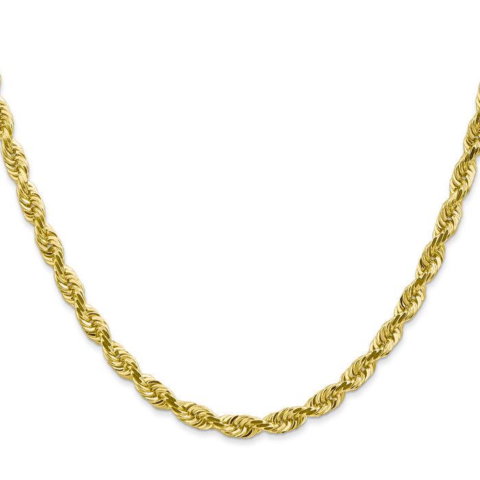 10K Solid Yellow Gold 4.5mm Quadruple Rope Chain Twisted Link Necklace