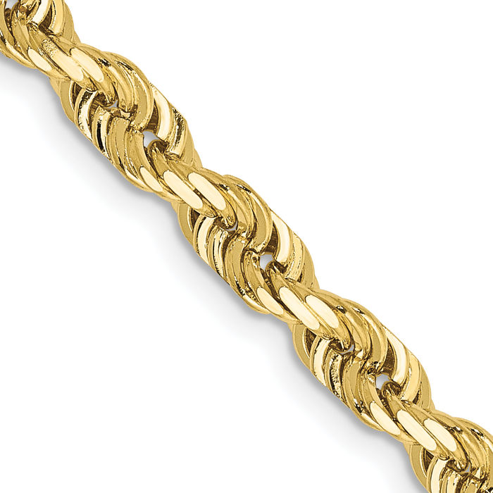 10K Solid Yellow Gold 4.5mm Quadruple Rope Chain Twisted Link Necklace