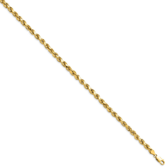 10K Solid Yellow Gold 4.9mm Rope Chain Bracelet