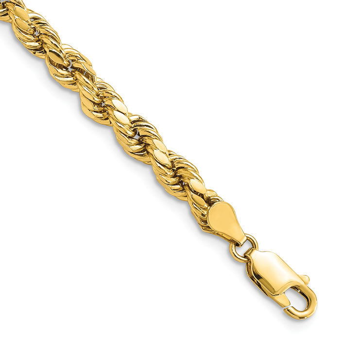 10K Solid Yellow Gold 4.9mm Rope Chain Bracelet