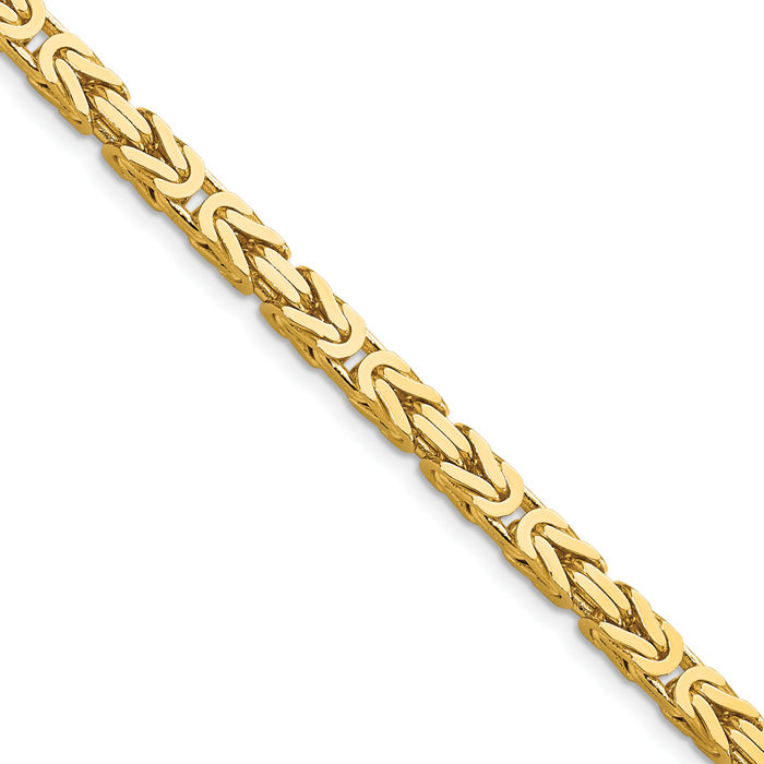 10K Solid Yellow Gold 4mm Byzantine Link Chain Necklace