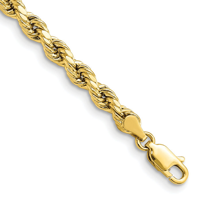 10K Solid Yellow Gold 4mm Rope Chain Bracelet - Picture 9 of 23