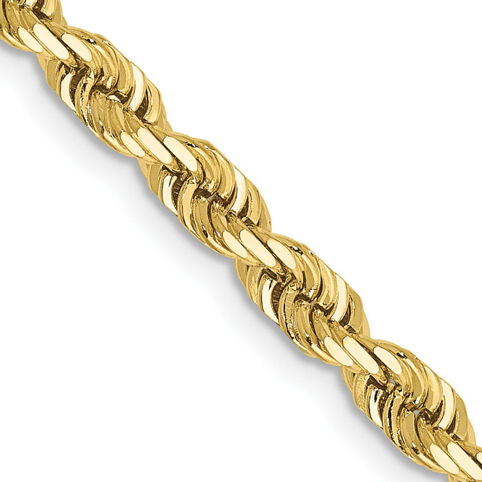 10K Solid Yellow Gold 4mm Quadruple Rope Chain Twisted Link Necklace