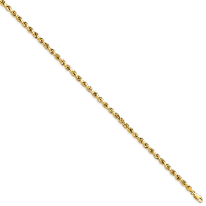 10K Solid Yellow Gold 4mm Rope Chain Bracelet - Picture 10 of 23