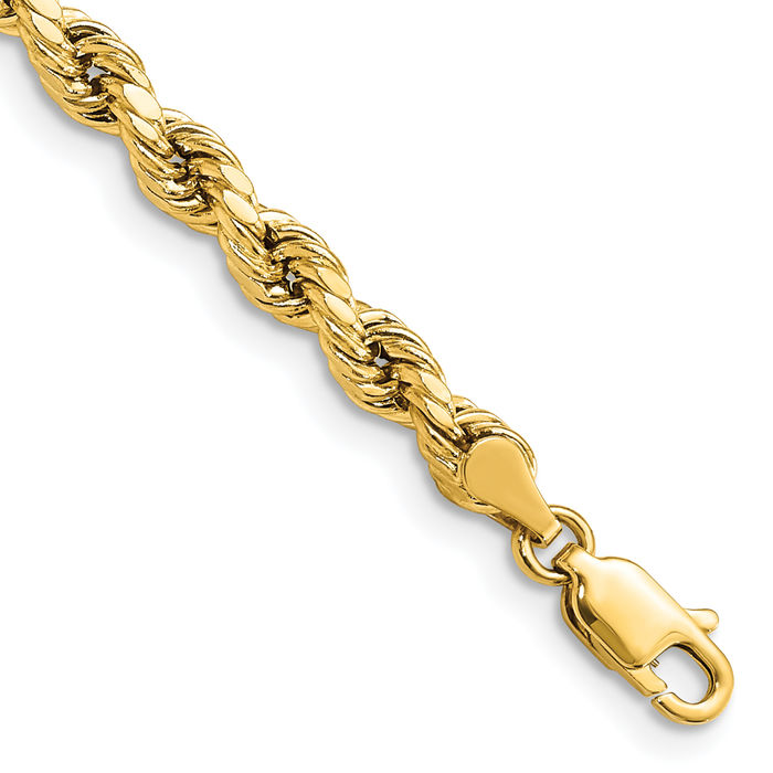 10K Solid Yellow Gold 4mm Rope Chain Bracelet - Picture 8 of 23