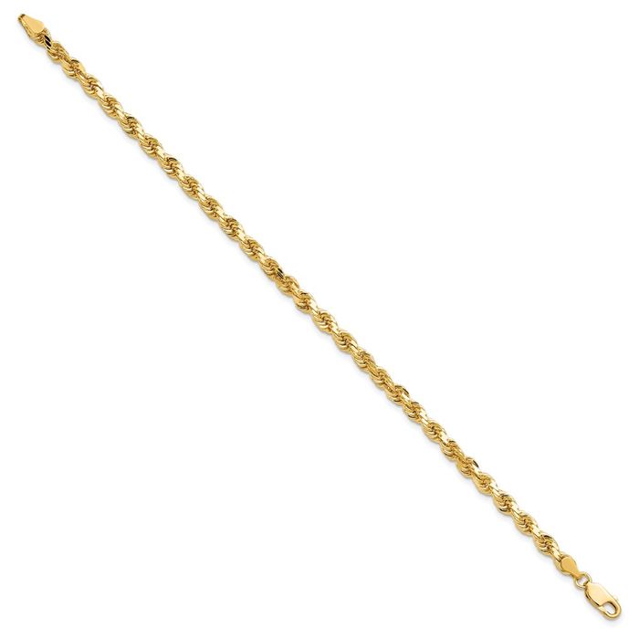 10K Solid Yellow Gold 4mm Rope Chain Bracelet