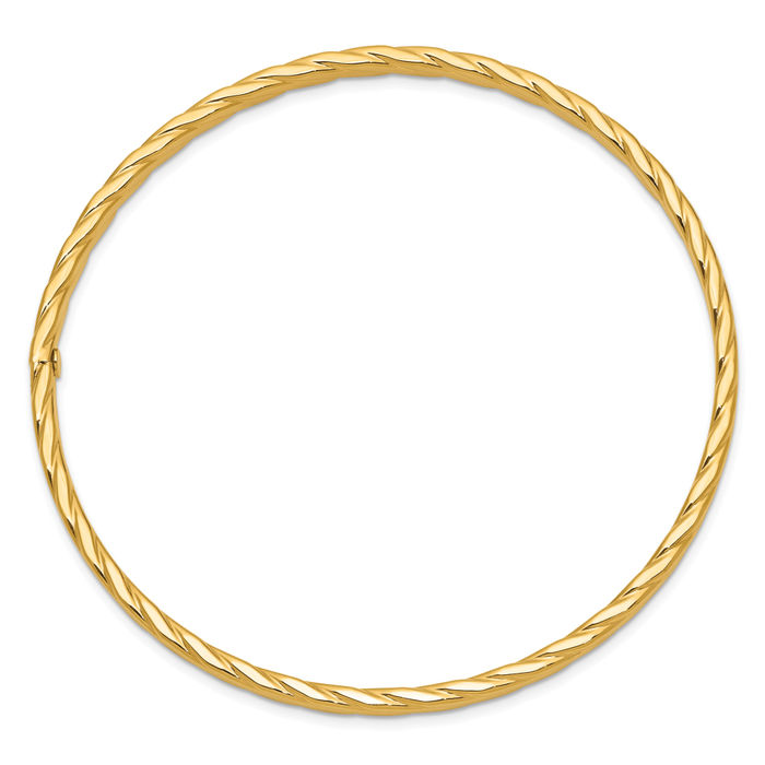 10K Solid Yellow Gold 4mm Twisted Slip On Bangle Bracelet