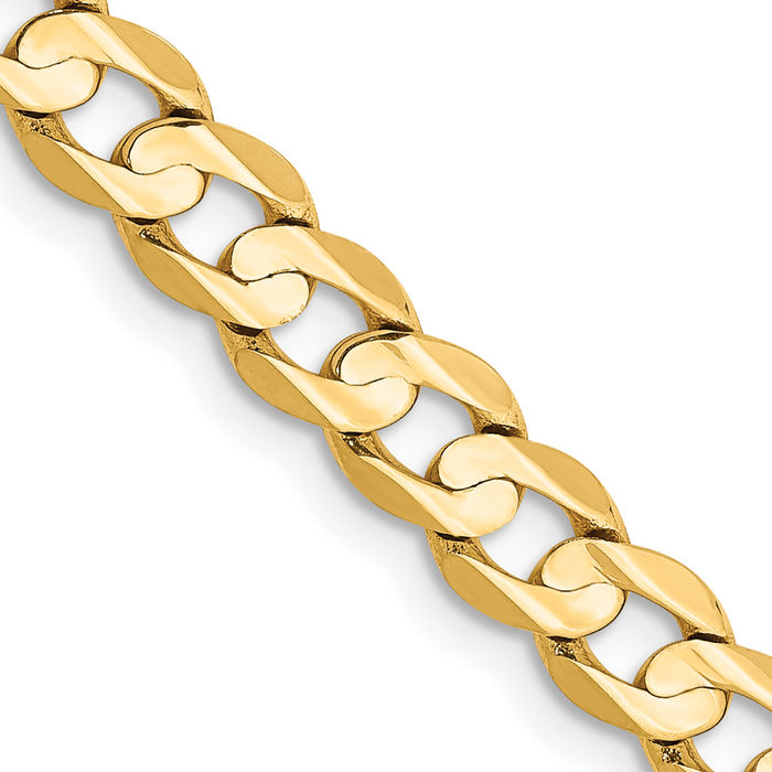 10K Solid Yellow Gold 5.25mm Concave Curb Link Chain Necklace