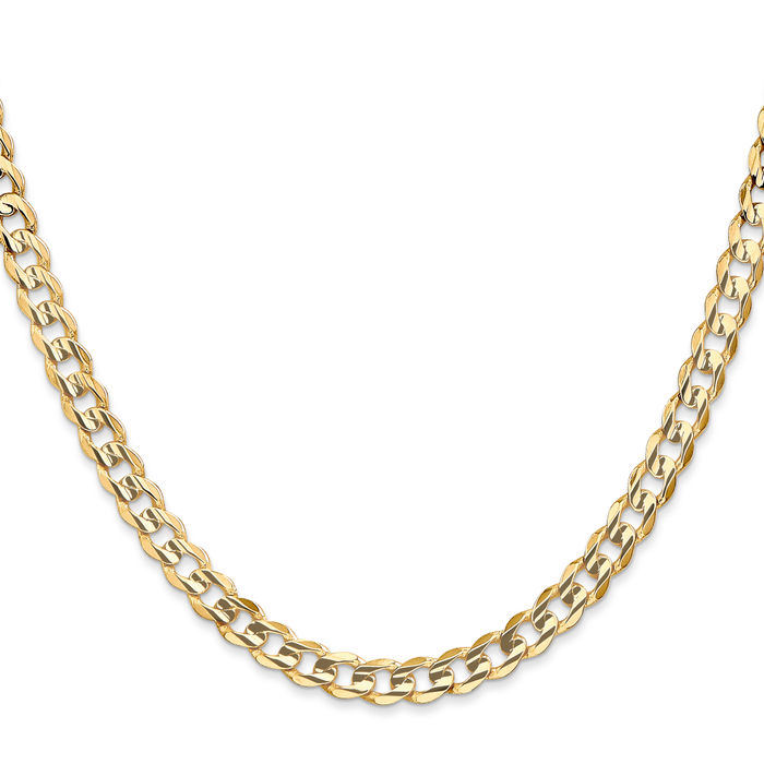 10K Solid Yellow Gold 5.25mm Concave Curb Link Chain Necklace