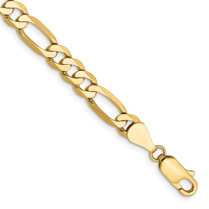 10K Solid Yellow Gold 5.25mm Figaro Link Chain Bracelet