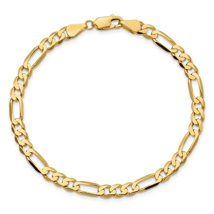 10K Solid Yellow Gold 5.25mm Figaro Link Chain Bracelet