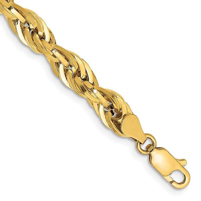 10K Solid Yellow Gold 5.4mm Rope Chain Bracelet