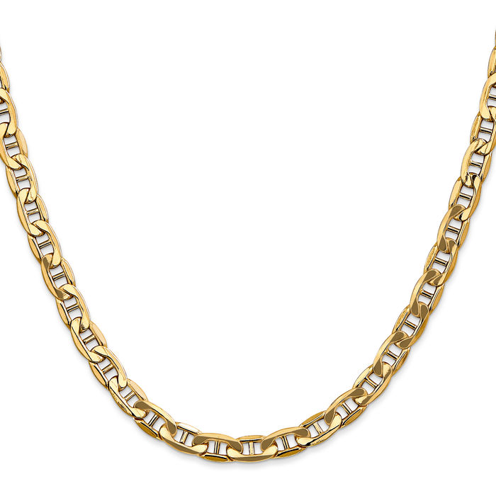 10K Solid Yellow Gold 5.5mm Anchor Mariner Link Chain Necklace