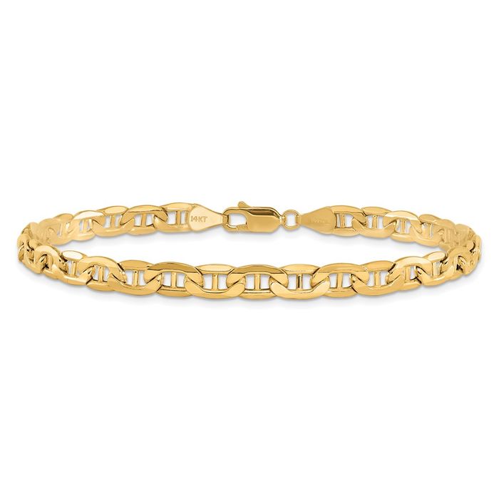 10K Solid Yellow Gold 5.5mm Anchor Mariner Link Chain Bracelet