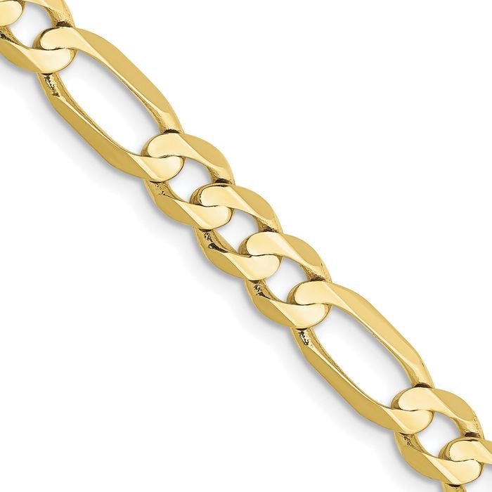 10K Solid Yellow Gold 5.5mm Concave Figaro Link Chain Necklace