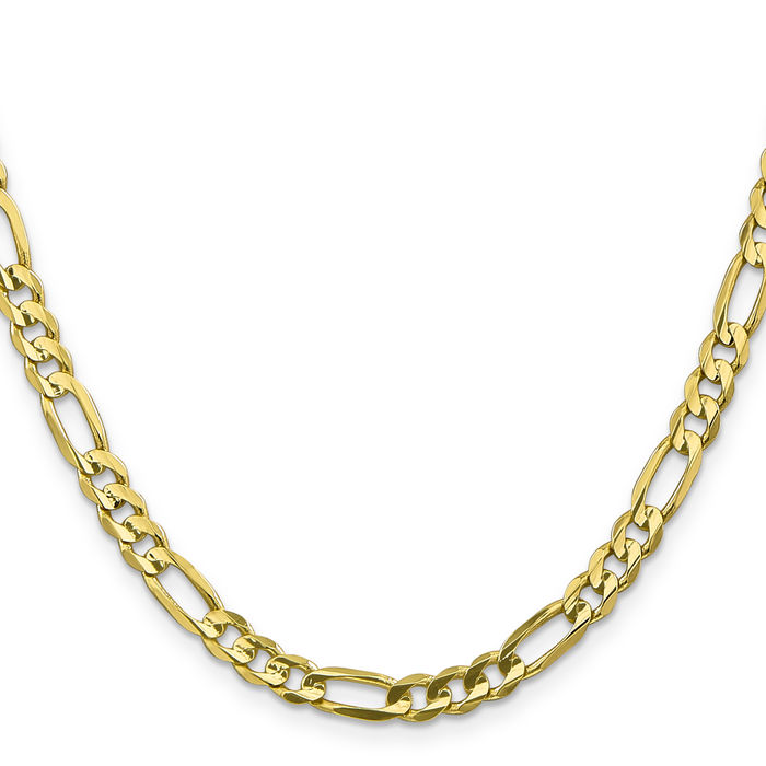 10K Solid Yellow Gold 5.5mm Concave Figaro Link Chain Necklace